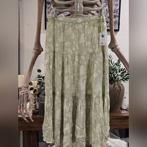 SO Light Green Floral Maxi Skirt